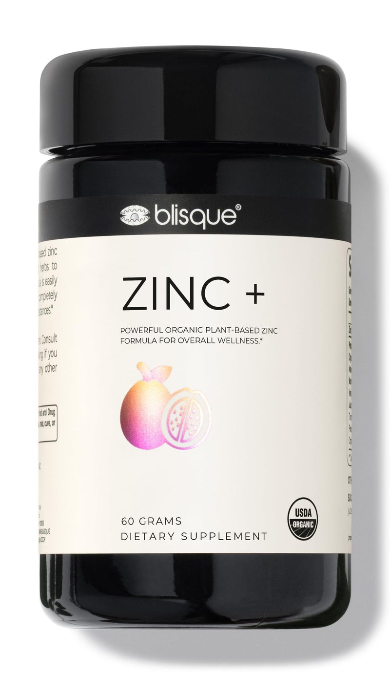 Blisque Organic Zinc Supplement Sourced from Guava Leaf for Immune Support Defense and Boost with Ashwagandha Aloe Vera Ginger and Turmeric Vegan Powder 60 Grams